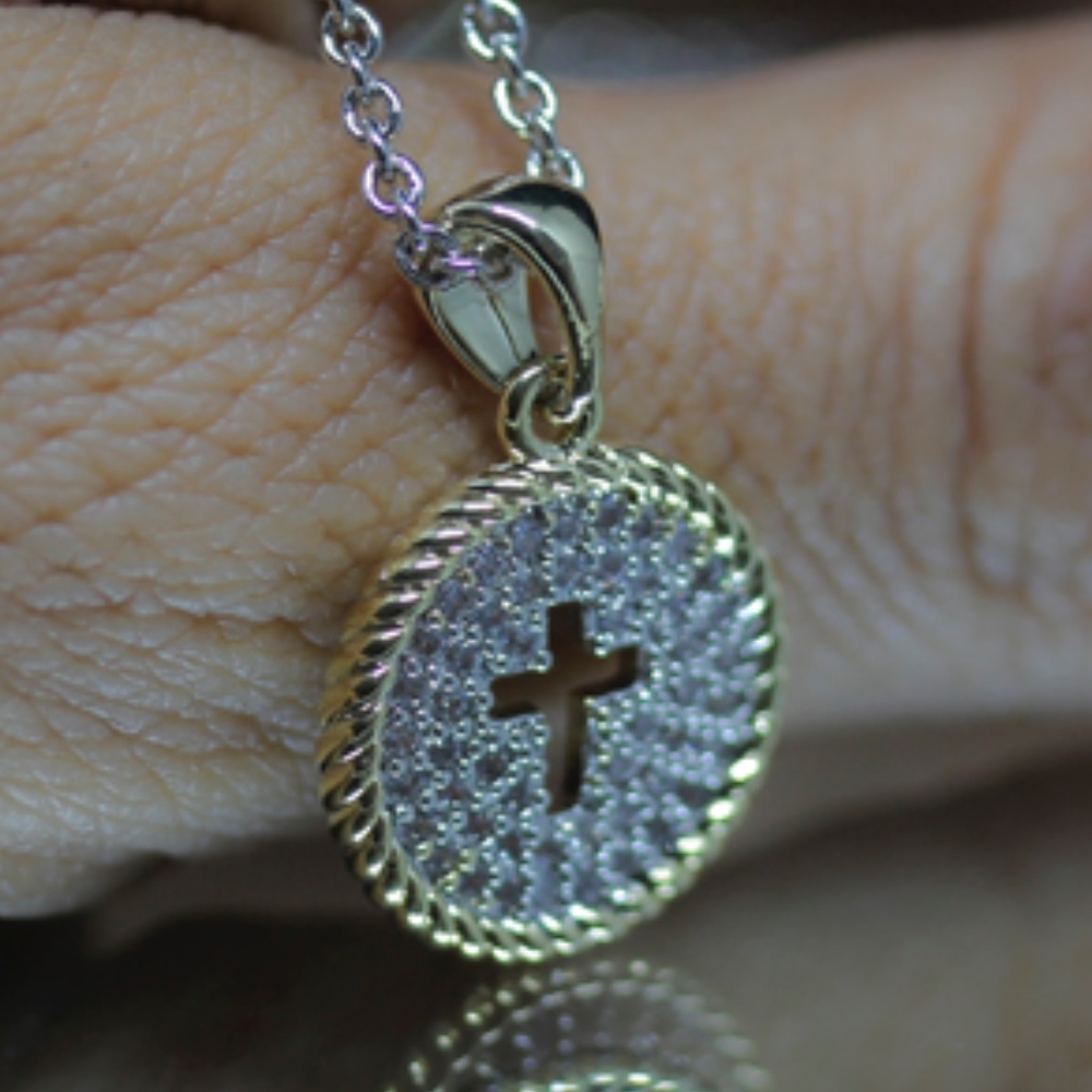 14KT Gold Dipped Two Tone CZ Pave Necklace - Picture 2 of 6
